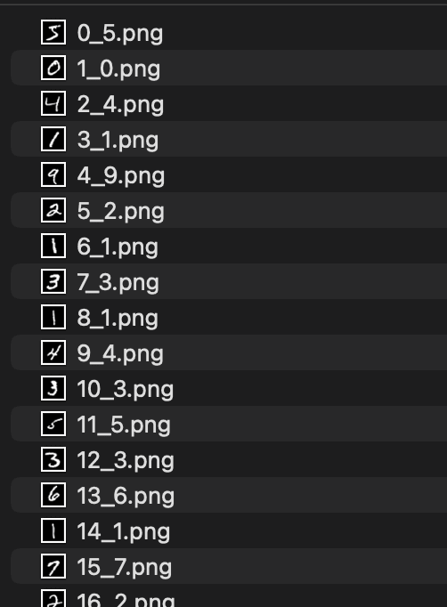 File list of MNIST samples