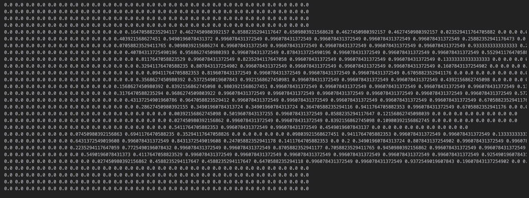 Array of numbers that display pixel values