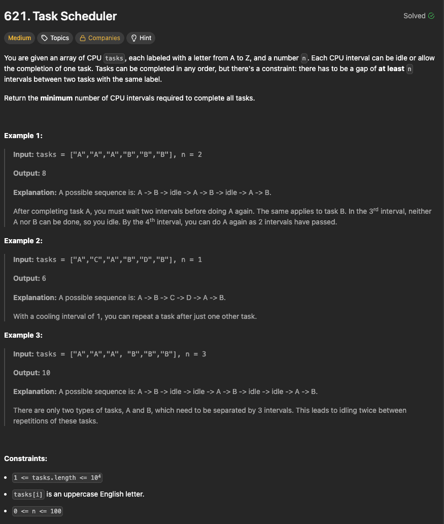 Problem description for the task scheduler problem
